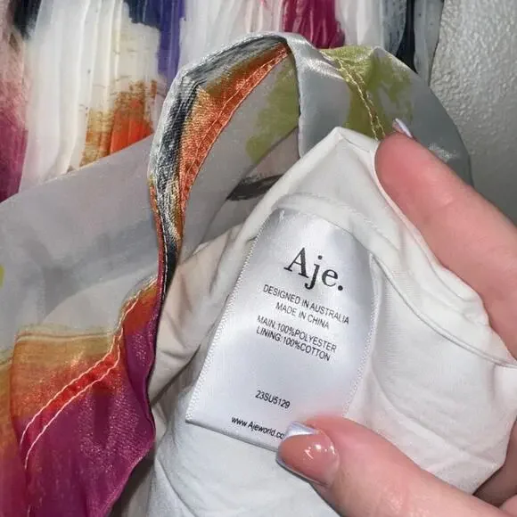 Aje Celestial Pleated Organza Sleeveless Mini Dress Abstract Pink Blue Size 6